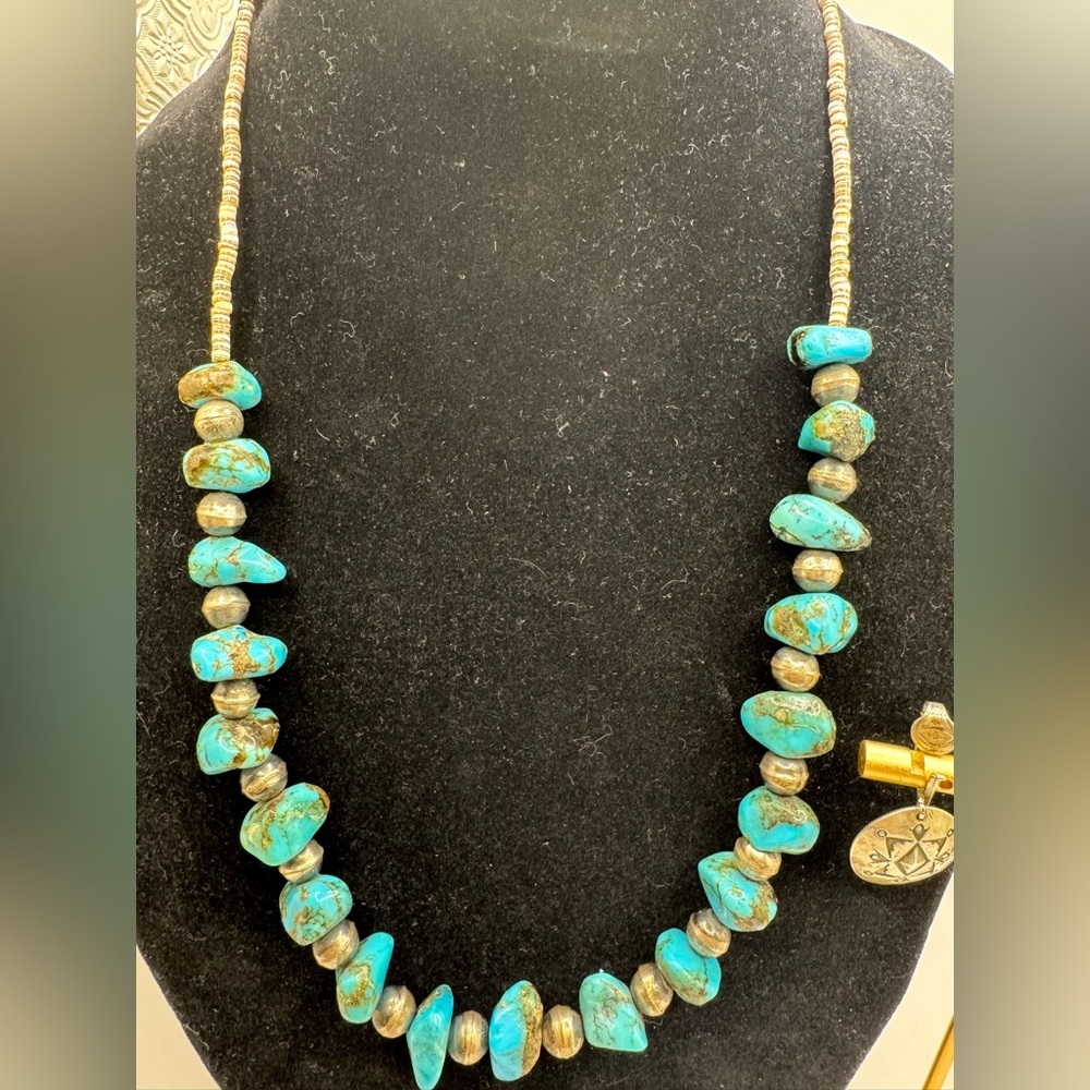 Vintage Native American Turquoise Nugget, Navajo Pearl and Heishi Necklace